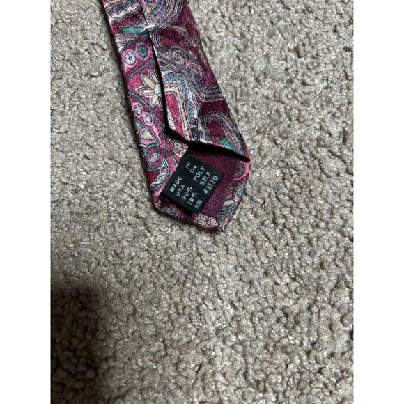 Vintage Gino Pompeii Men’s Red Green Tan Paisley Neck Tie 57” long - Picture 2 of 3